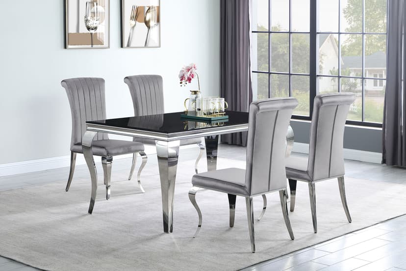 Carone 5-piece 61-inch Rectangular Black Glass Dining Set Grey