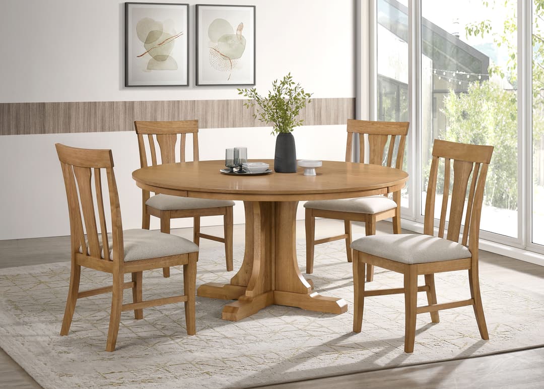 Hartville 5-piece Round Dining Table Set Natural Light Brown