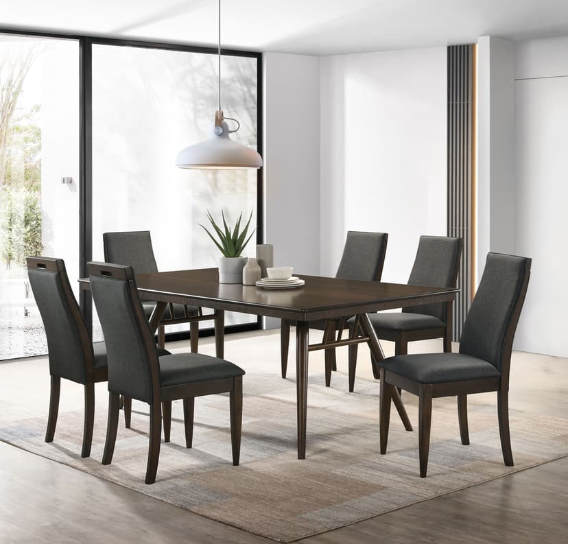 Wes 7-piece Rectangular Dining Table Set Dark Walnut