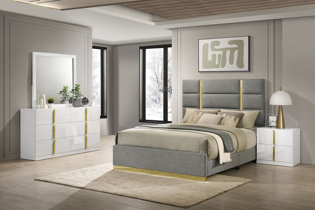 Ines 4-piece Eastern King Bedroom Set Grey and White High Gloss