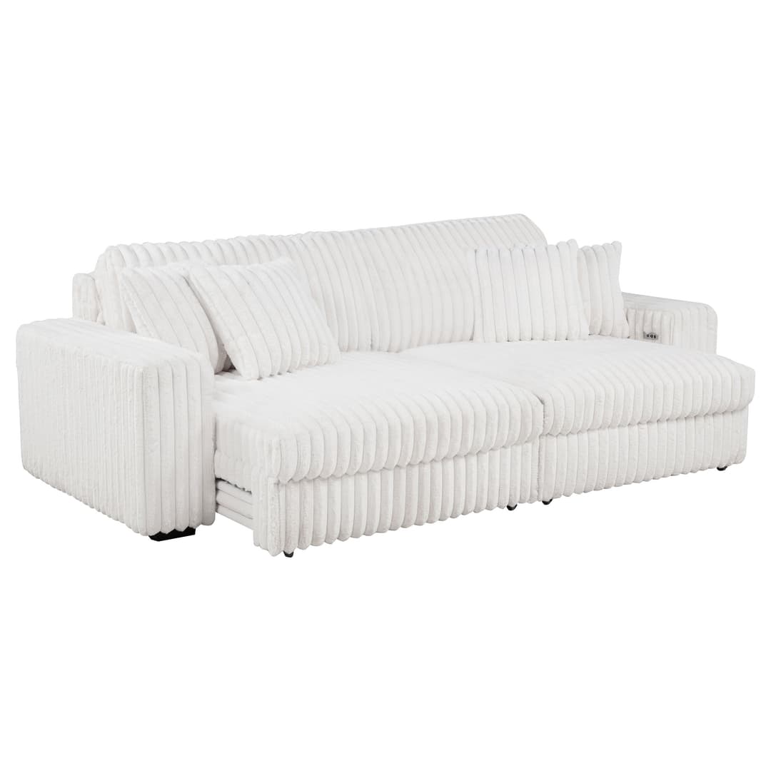 Jacana Corduroy Upholstered Dual Power Chaise Sofa Ivory