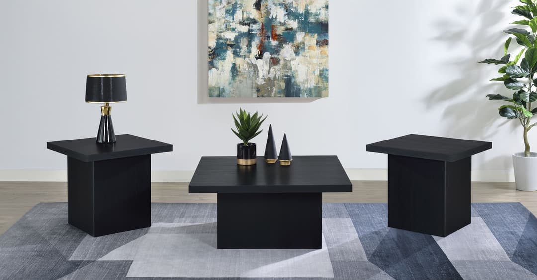 Devar 3-piece Square Cocktail Coffee End Table Set Black